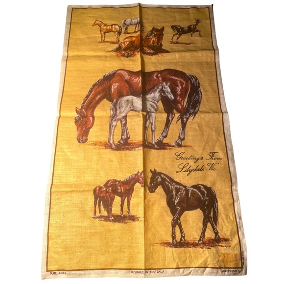 Vintage horse print kitchen cloth. 100% linen. - Picture 2 of 14